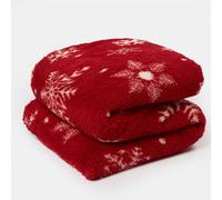 OHS Snowflake Blanket Throw, Teddy Fleece Bed Throw Soft Warm Winter Blanket Double Bed Thick Comfy Print Sofa Throw Couch Cover Christmas Blanket - Red, 150 x 200cm