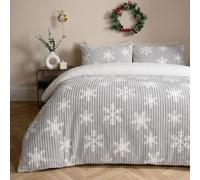 OHS Snowflake Christmas Bedding King Size Ribbed Fleece Bedding,Silver Grey | Sherpa Reverse Winter Bedding King Size Duvet Cover Sets with Pillowcases Quilt Cover Super Soft Warm Thermal Fluffy Bedding