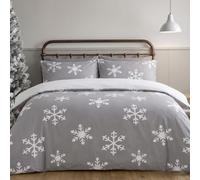 OHS Snowflake Christmas Duvet Set Single Duvet Cover Set, Grey - Single | Soft 100% Brushed Cotton Reversible Duvet Cover with 1 Pillowcase Fits Single Bed Machine Washable