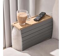 OHS Sofa Arm Tray, Foldable Armchair Tray Bamboo Wooden Sofa Trays organizer for Drinks Snack Magazine and Remote Square Couch Protector Armrest Trays with Non-Slip Backing, Natural/Grey