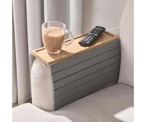 OHS Sofa Arm Tray, Foldable Armchair Tray Bamboo Wooden Sofa Trays organizer for Drinks Snack Magazine and Remote Square Couch Protector Armrest Trays with Non-Slip Backing, Natural/Grey