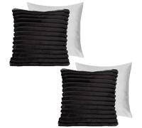 OHS Sofa Cushion Covers Ribbed Faux Fur Black, Filled Cushions with Covers Included Cuddle Cushion Pads 45 x 45 Throw Pillows Living Room Soft Comfy Cushions, Pack of 2