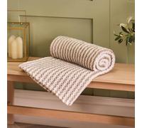 OHS Sofa Throw Blanket Stripe, Soft Cosy Warm Honeycomb Waffle Fleece Throw Blanket for Bed Single Bed Throws Lightweight Faux Fur Travel Throws for Sofas, Mink - 125 x 150cm