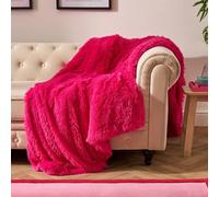 OHS Sofa Throw Blanket, Ultra Soft Cosy Warm Fluffy Fleece Throw Blanket for Bed Couch Luxury Comfy Travel Bed Throw Double Size Birthday Gifts for Women Girls, Hot Pink - 150 x 200cm