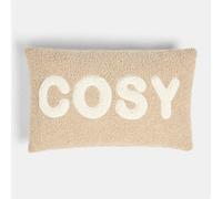 OHS Soft Boucle Cosy Slogan Print Decorative Scatter Cushion, Natural