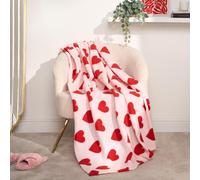 OHS Soft Heart Print Polar Fleece Throw in Red | Size: 120 cm x 150 cm OHS Red 120 cm x 150 cm