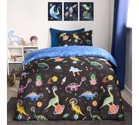 OHS Space Duvet Cover Bedding Set Pillowcases Dino Reversible Quilt, Navy - Single