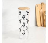 OHS Spaghetti Storage Jar Bows Print, Round Tall BPA Free Plastic Storage Jars with Lids Spaghetti Pasta Food Containers Kitchen Organisation for Cereal Flour, Black/Clear