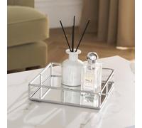 OHS Square Mirrored Storage Tray Metal Frame Vanity Display Plate in Silver OHS Silver