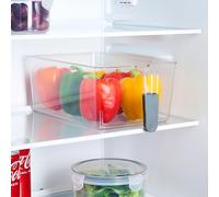 OHS Stackable Fridge Organisers, Fridge Storage Container with Handles BPA Free Plastic Kitchen Storage Organiser Box for Cupboard Snacks Cans Tins Pantry Cabinets, Clear