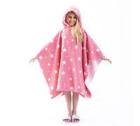 Dreamscene Kids Poncho Towel, Changing Robe Summer Holiday Boys Girls Kids Hooded Towel Swimming Pool Beach Surfing Quick Dry Soft Microfibre, Star Blush Pink One Size