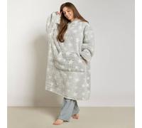 OHS Star Print Teddy Marl Hoodie Blanket Extra Long Wearable Throw in Grey OHS Grey One Size