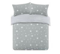 Dreamscene Star Thermal Teddy Fleece Duvet Cover with Pillowcase Soft Warm Fluffy Bedding Set, Silver Grey White - King Size