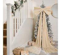 OHS Statement Velvet Christmas Tree Bow Large Tree Topper Decoration, Cream | Large Velvet Cream Statement Bow for Christmas Tree, Tree Topper or Wreath Styling, Ready To Use