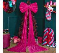 OHS Statement Velvet Christmas Tree Bow Large Tree Topper, Hot Pink | Large Velvet Hot Pink Statement Bow for Christmas Tree, Tree Topper or Wreath Styling, Ready To Use