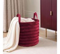 OHS Storage Basket with Handles, Faux Fur Ribbed Small Laundry Basket Storage Box Round Shelf Baskets for Toys Blankets Dirty Clothes Baskets for Living Room Nursery Bedroom Office Organiser, Berry