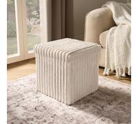 OHS Storage Box Lid Ottoman Folding Ribbed Fleece Footstool Tub in Cream OHS Cream