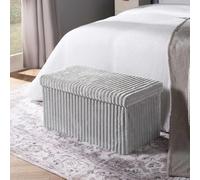 OHS Storage Box Lid Ottoman Folding Ribbed Fleece Footstool Tub in Light Grey OHS Light Grey