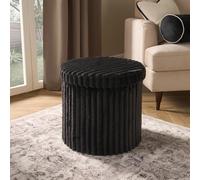 OHS Storage Box Lid Ottoman Folding Ribbed Fleece Footstool Tub OHS Black One Size