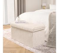 Ohs Storage Box Lid Ottoman Folding Ribbed Fleece Seat, Cream - Rectangle