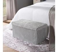 Ohs Storage Box Lid Ottoman Folding Ribbed Fleece Seat, Grey - Rectangle