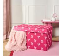 OHS Storage Boxes with Lids, Bow Print Decorative Collapsible Storage Box and Handle Wardrobe Organiser Bin Foldable Fabric Basket Organiser for Clothes Book Shelf Office