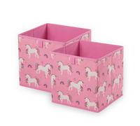 OHS Storage Cube Boxes Unicorn 2 Pack Folding Space Saving Shoe Toy Set in Pink OHS Pink