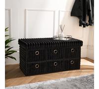 OHS Storage Cube Unit 6 Draw Ottoman Space Saving Chest Shoe Ribbed Organiser in Black OHS Black