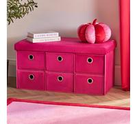 OHS Storage Cube Unit 6 Draw Ottoman Space Saving Velvet Chest Shoe Organiser in Pink OHS Pink