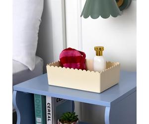 OHS Storage Make Up Organiser Plastic Tub Bathroom Bin Bedroom Kitchen Shelf Organiser Vanity Trays for Dressing Table Makeup Skincare Kitchen Storage Shelves Desk Cupboard Organisers 1 Pack, Cream
