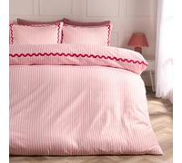 OHS Stripe Bedding Quilt Covers Single Reversible, Gifts for Women Super Soft Cosy Warm Microfibre Polyester Stylish Wave Edge Single Duvet Cover Set with Pillowcase, Pink/Red