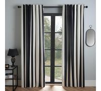OHS Stripe Blackout Eyelet Curtains Thermal Pair Of Ring Top Panels, Mono - 66X72"