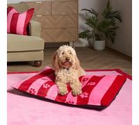 OHS Stripe Candy Paw Print Washable Small Pet Beds Anti-Slip Calming Dog Mat, Pink