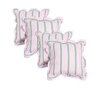 OHS Stripe Cushion Covers 45 x 45 Set of 4, Soft Cosy Frill Edge Throw Pillow Covers with Invisible Zipper Sofa Cushions Home Decor for Bedroom Living Room, Pink/Green