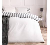 OHS Stripe Edge Bedding Set Microfibre Duvet Cover with Pillowcase in White | Size: King OHS White King