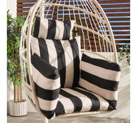 Ohs Stripe Egg Chair Cushion Headrest Pillow Outdoor Garden Water Resistant - Black/cream
