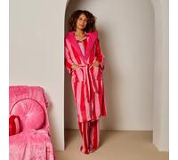 OHS Stripe Flannel Fleece Dressing Gown Sherpa Lined Hooded Bathrobe in Pink OHS Pink One Size