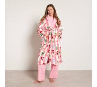 OHS Stripe Flannel Fleece Dressing Gown Sherpa Lined Hooded Bathrobe OHS Multicolor One Size