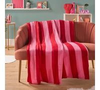 OHS Stripe Fleece Throw Over Bedspread Ultra Soft Warm Sofa Bed Blanket, Red