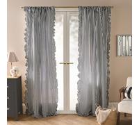 Ohs Stripe Frill Voile Net Curtain Pair Window Panels Slot Top Set - Black