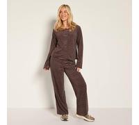 OHS Stripe Matte Velvet Button Through Loungewear Set Co-ord in Brown | Size: S/M OHS Brown S/M