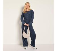OHS Stripe Matte Velvet Button Through Loungewear Set Co-ord in Navy | Size: S/M OHS Navy S/M
