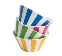 OHS Stripe Print Plastic Bowls 4 Piece Durable Reusable Kitchen Bowls for Serving Cereal Soup Oatmeal Fruits Lightweight Dishwasher Safe Bowl Sets for Picnic Camping, Multi