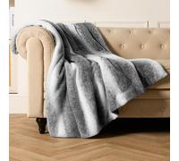 OHS Stripe Throw Over Blanket Faux Fur Soft Fleece in Light Grey | Size: 125 cm x 150 cm OHS Light Grey 125 cm x 150 cm