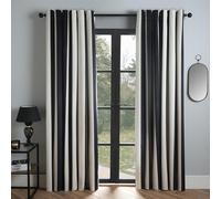 OHS Stripe Velvet Curtains Blackout 90" x 90" Thermal Lined 2 Panels, Mono | Eyelet Curtains for Living Room Bedroom Noise Reduction Light Blocking Room Darkening Winter Summer Blackout Curtains 90 Drop