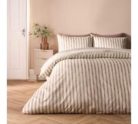 OHS Striped Bedding Double Duvet Set, Super Soft Cosy Warm Modern Waffle Watercolour Stripe Quilt Cover Comfy Luxurious Bedding Double Bed Set with Matching Pillowcases, Stone