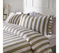 OHS Striped Bedding Double Duvet Set, Super Soft Cosy Warm Ruffle Frill Edge Quilt Cover Double Stylish Reversible Sage Green Bedding with Matching Pillowcases