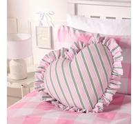OHS Striped Heart Cushion, Valentines Gifts for Her Cosy Heart Pillow with Frill Edges Valentines Decorations for Home Living Room Bedroom Sofa Pink Room Decor Cute Pillows, Pink/Green - 40cm