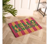 Ohs Stripes Coir Doormat Hello Goodbye Slogan Non Slip Door Rug