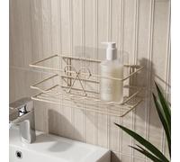 OHS Suction Cup Shower Caddy Bow Rustproof Shower Shelf No Drilling, Cream | Metal Wall Mounted Bathroom Shelf Open Wire Quick Drain Rectangle Shampoo Holder Toiletries Kitchen Bathroom Accessories